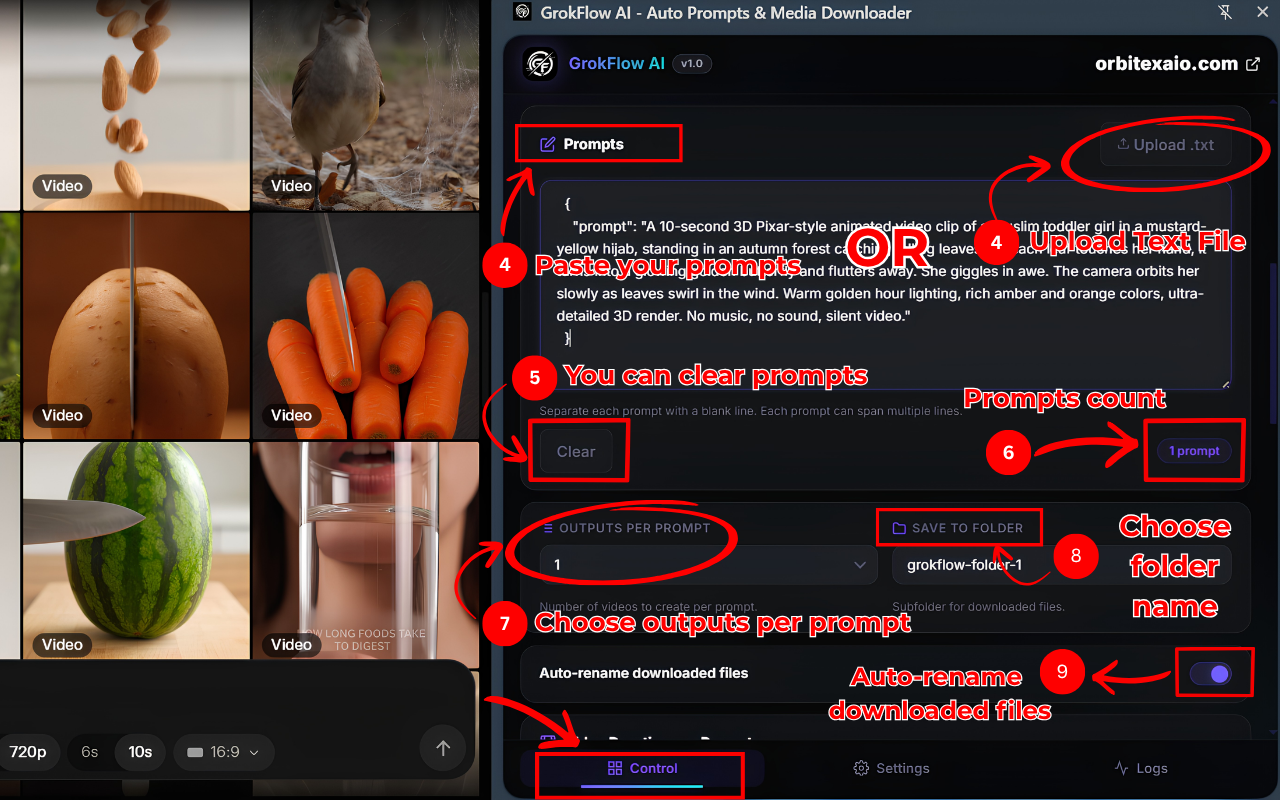 Grok Automation Prompt Queue - Paste prompts or upload txt file