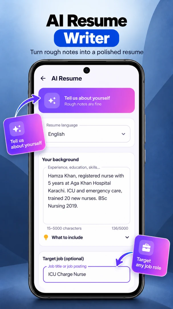 Resume Builder AI writing screen